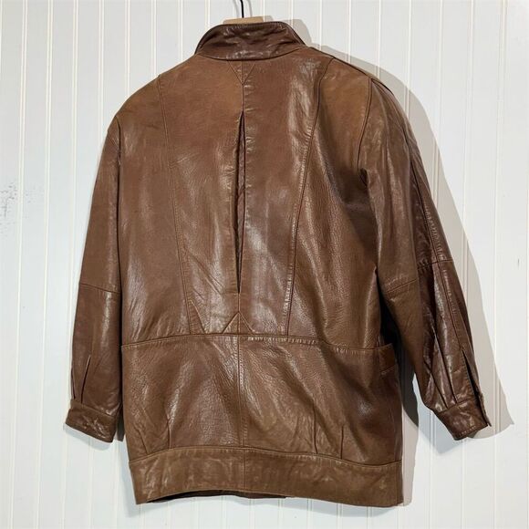Vintage Wendi Q by Saxony Leather Jacket Brown Oversized 80s 90s Korea Women’s M - Picture 3 of 13